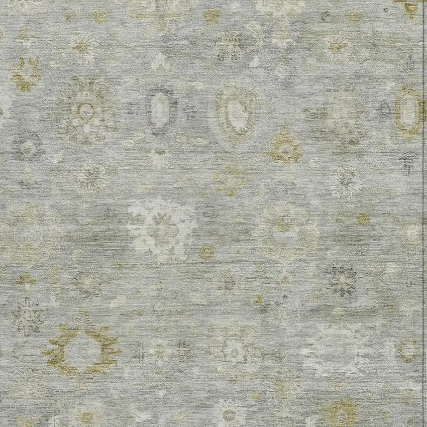 Gray Ivory And Gold Damask Washable Indoor Outdoor Area Rug Photo 3