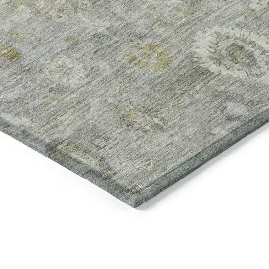 Gray Ivory And Gold Damask Washable Indoor Outdoor Area Rug Photo 9