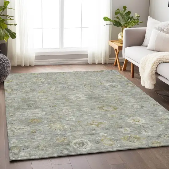 Gray Ivory And Gold Damask Washable Indoor Outdoor Area Rug Photo 6