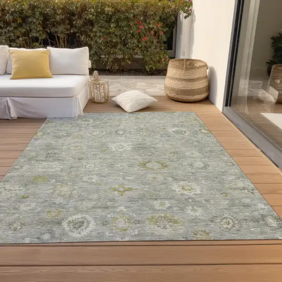Gray Ivory And Gold Damask Washable Indoor Outdoor Area Rug Photo 8