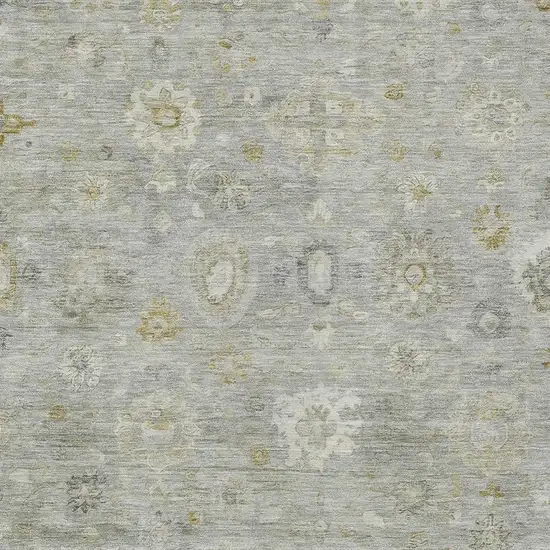 Gray Ivory And Gold Damask Washable Indoor Outdoor Area Rug Photo 3