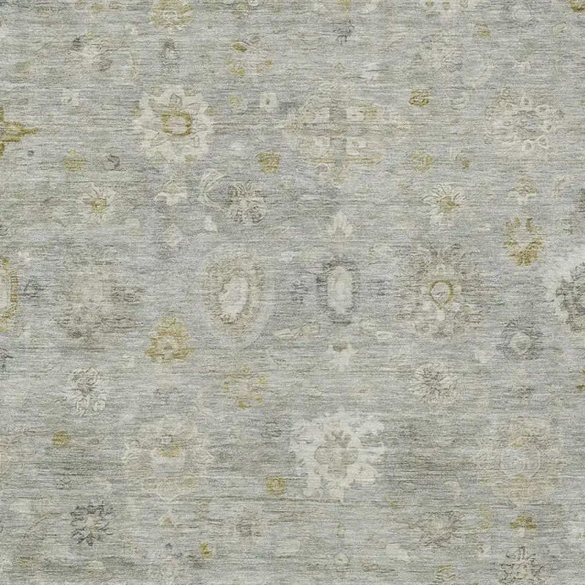 Gray Ivory And Gold Damask Washable Indoor Outdoor Area Rug Photo 3