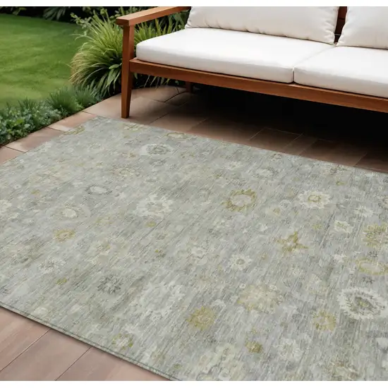 Gray Ivory And Gold Damask Washable Indoor Outdoor Area Rug Photo 2