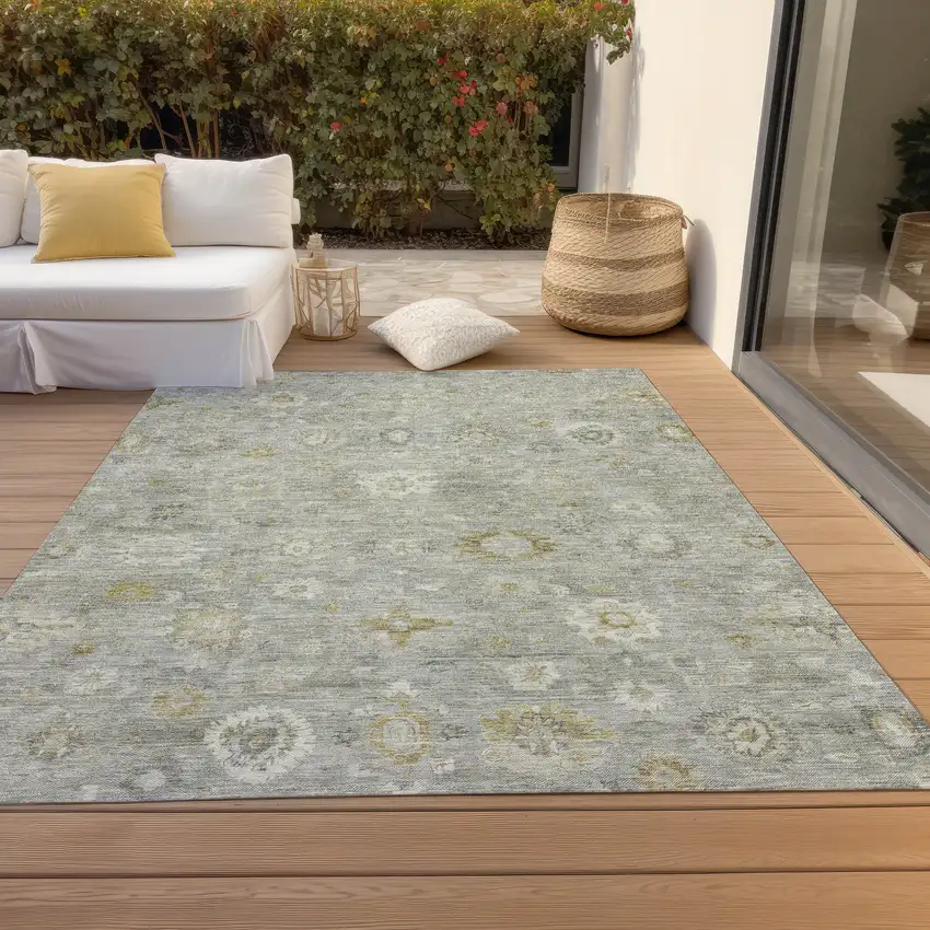 Gray Ivory And Gold Damask Washable Indoor Outdoor Area Rug Photo 7