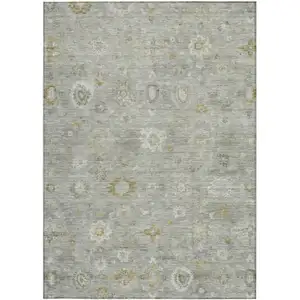 Photo of Gray Ivory And Gold Damask Washable Indoor Outdoor Area Rug