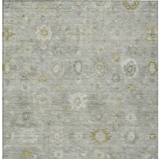 Gray Ivory And Gold Damask Washable Indoor Outdoor Area Rug Photo 9