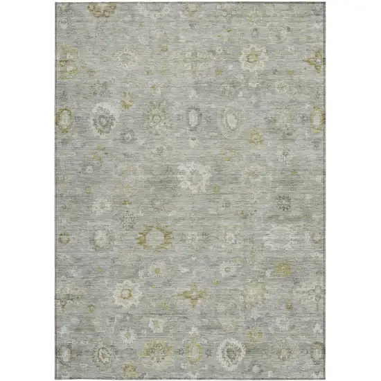 Gray Ivory And Gold Damask Washable Indoor Outdoor Area Rug Photo 4