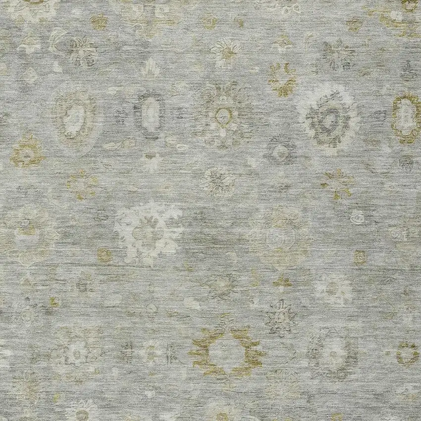 Gray Ivory And Gold Damask Washable Indoor Outdoor Area Rug Photo 3