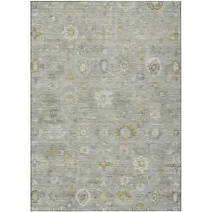 Photo of Gray Ivory And Gold Damask Washable Indoor Outdoor Area Rug