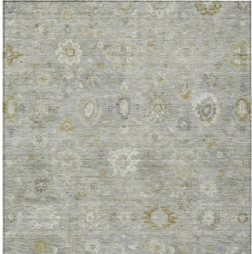 Gray Ivory And Gold Damask Washable Indoor Outdoor Area Rug Photo 9