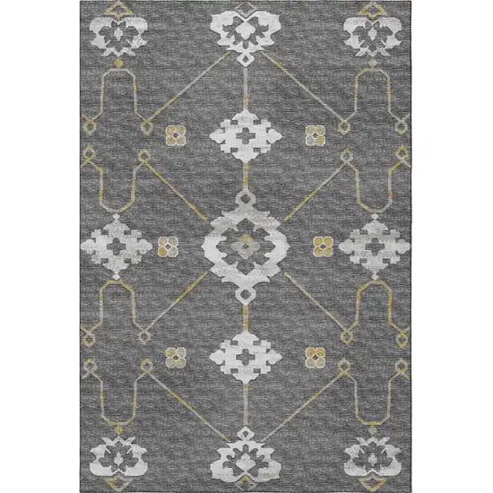 Gray Ivory And Gold Floral Medallion Washable Area Rug With UV Protection Photo 6