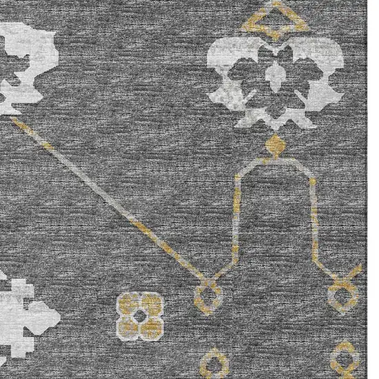 Gray Ivory And Gold Floral Medallion Washable Area Rug With UV Protection Photo 9