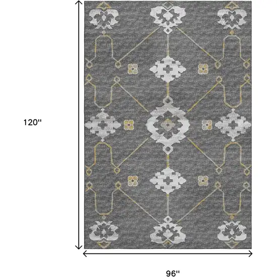 Gray Ivory And Gold Floral Medallion Washable Area Rug With UV Protection Photo 3