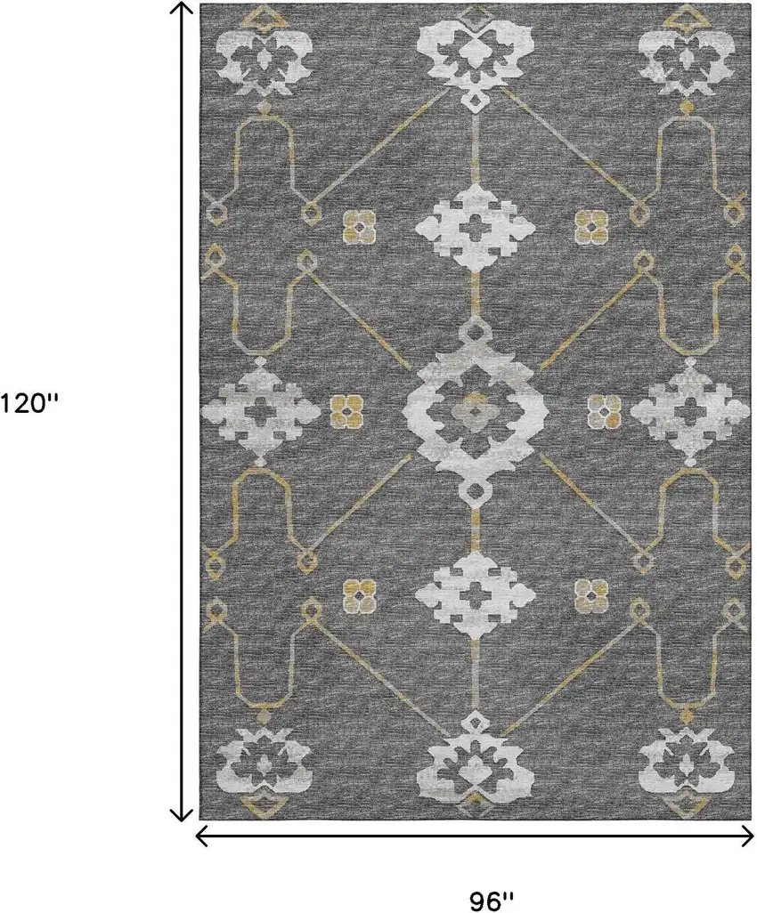 Gray Ivory And Gold Floral Medallion Washable Area Rug With UV Protection Photo 3