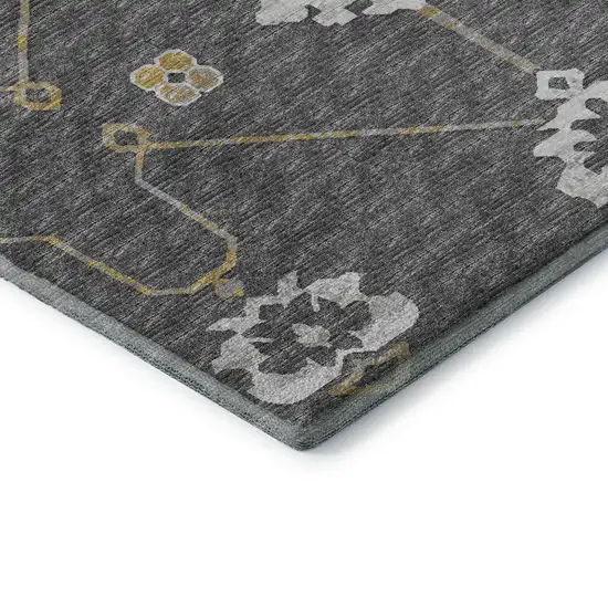 Gray Ivory And Gold Floral Medallion Washable Area Rug With UV Protection Photo 7