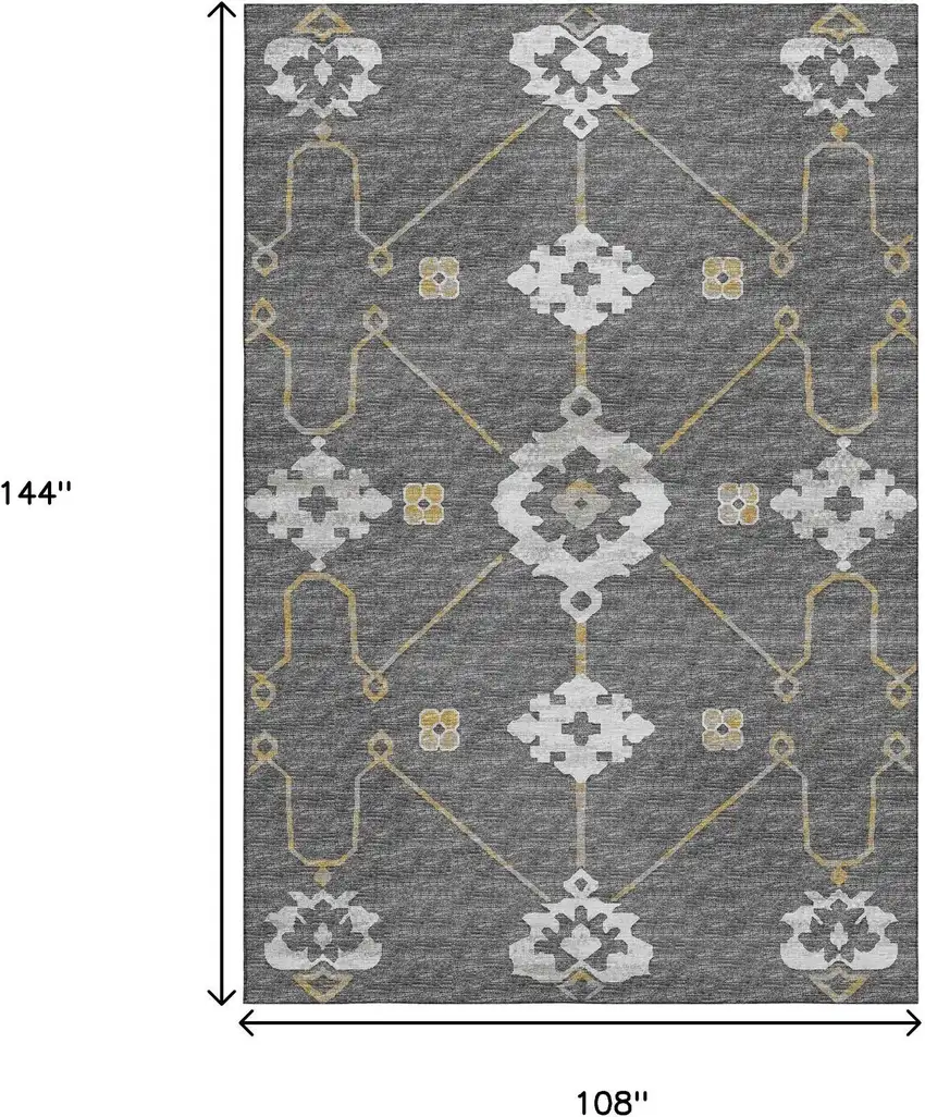 Gray Ivory And Gold Floral Medallion Washable Area Rug With UV Protection Photo 3