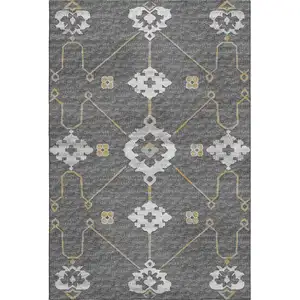 Photo of Gray Ivory And Gold Floral Medallion Washable Area Rug With UV Protection