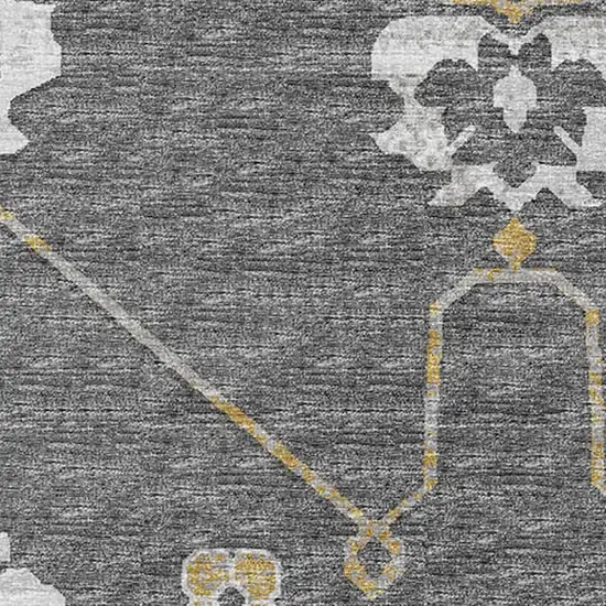 Gray Ivory And Gold Floral Medallion Washable Area Rug With UV Protection Photo 9