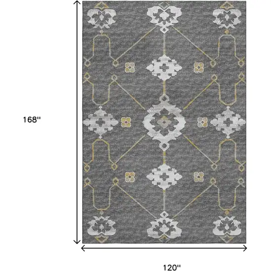 Gray Ivory And Gold Floral Medallion Washable Area Rug With UV Protection Photo 3