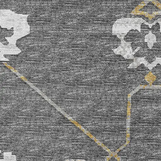 Gray Ivory And Gold Floral Medallion Washable Area Rug With UV Protection Photo 9