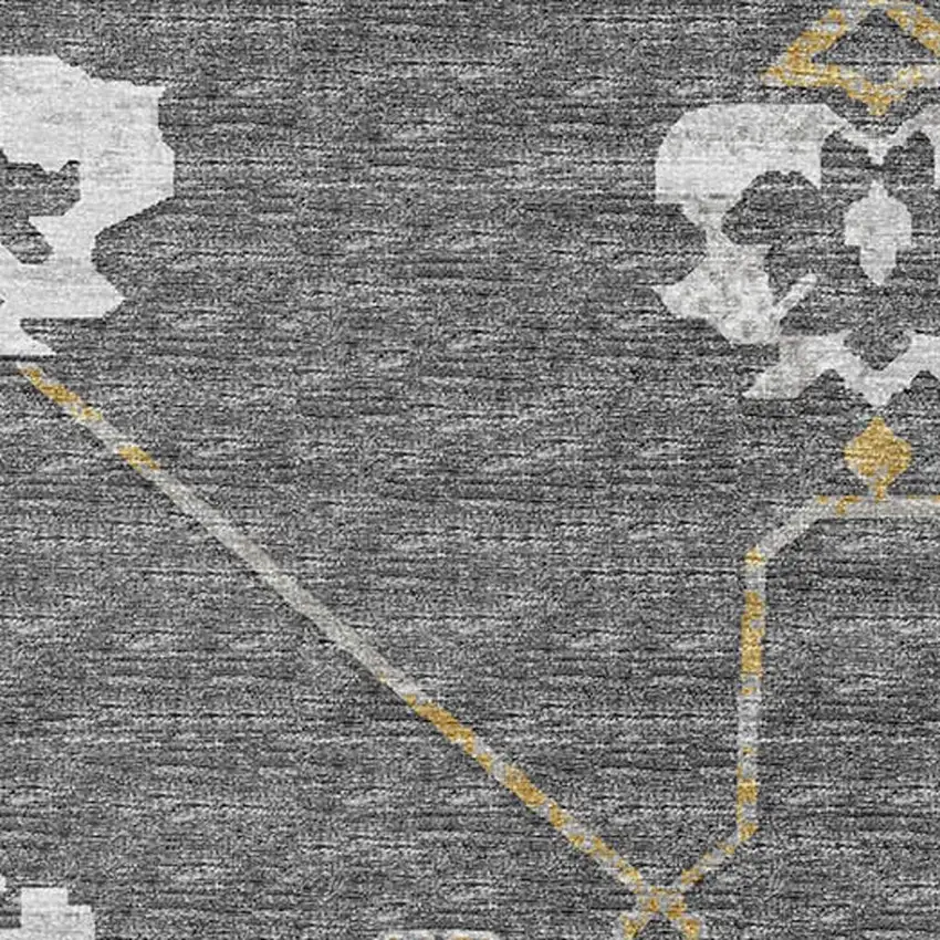 Gray Ivory And Gold Floral Medallion Washable Area Rug With UV Protection Photo 9