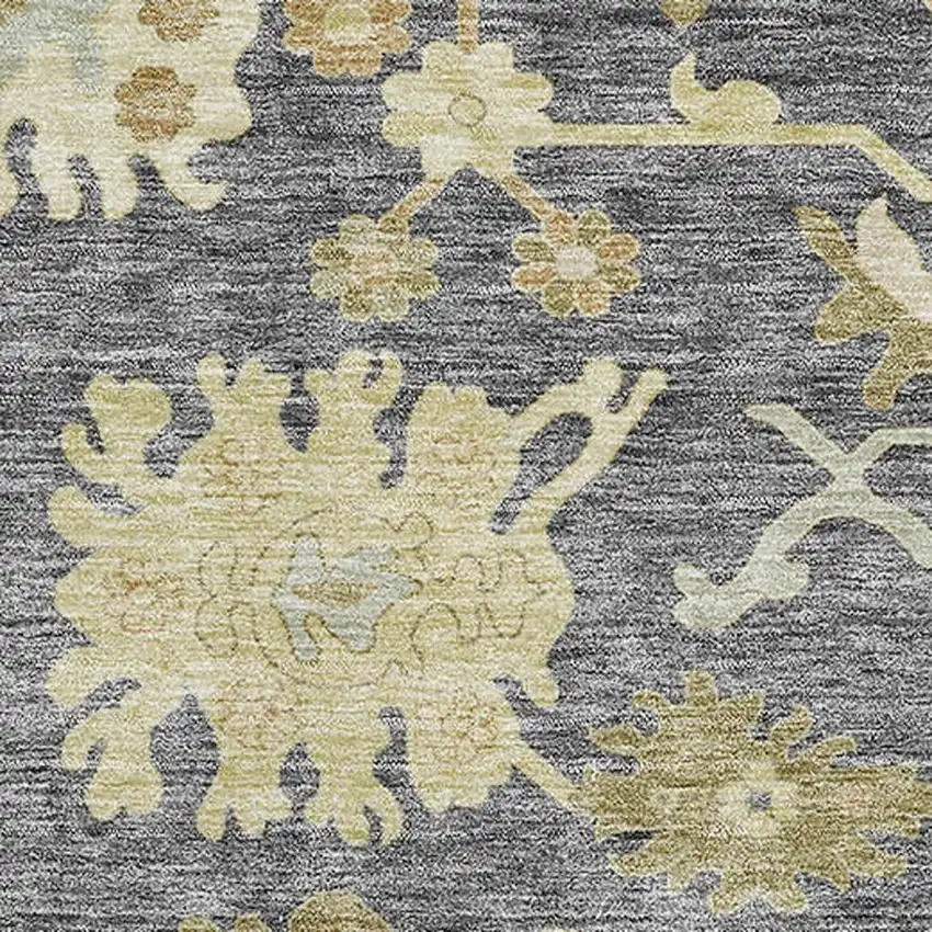 Gray Ivory And Gold Floral Medallion Washable Area Rug With UV Protection Photo 4