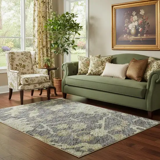 Gray Ivory And Gold Floral Medallion Washable Area Rug With UV Protection Photo 2