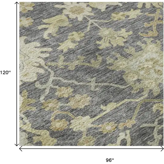 Gray Ivory And Gold Floral Medallion Washable Area Rug With UV Protection Photo 8