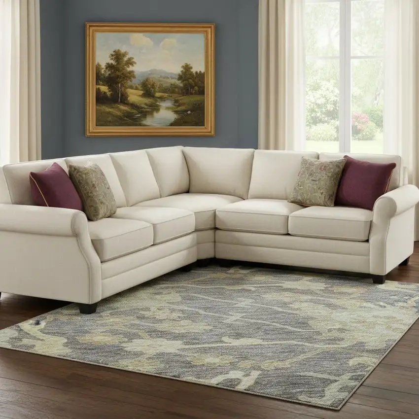 Gray Ivory And Gold Floral Medallion Washable Area Rug With UV Protection Photo 2