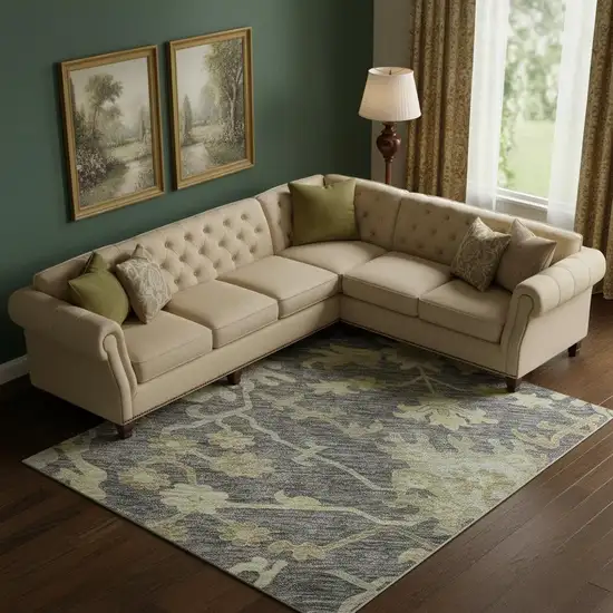 Gray Ivory And Gold Floral Medallion Washable Area Rug With UV Protection Photo 2