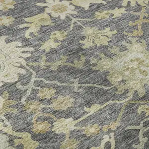 Photo of Gray Ivory And Gold Floral Medallion Washable Area Rug With UV Protection