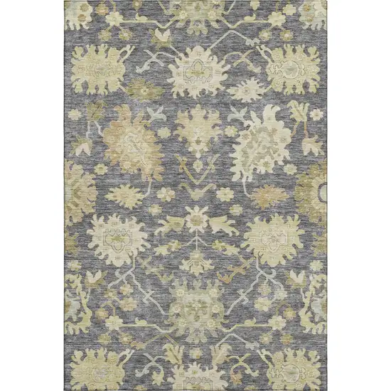 Gray Ivory And Gold Floral Medallion Washable Area Rug With UV Protection Photo 4