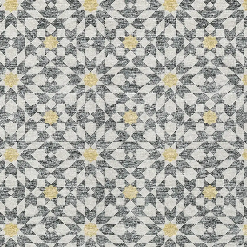 Gray Ivory And Gold Floral Medallion Washable Indoor Outdoor Area Rug Photo 5