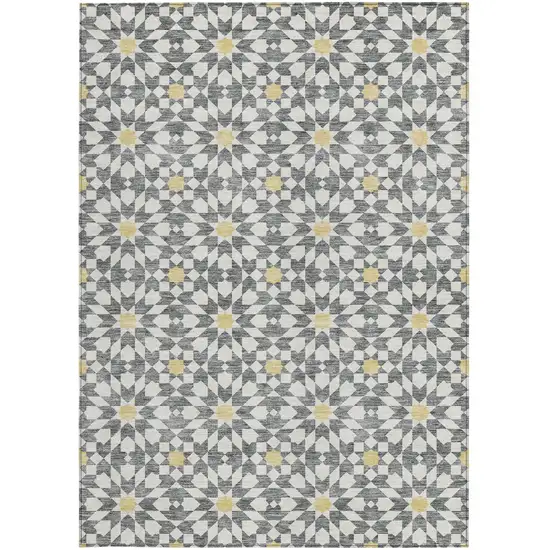 Gray Ivory And Gold Floral Medallion Washable Indoor Outdoor Area Rug Photo 6