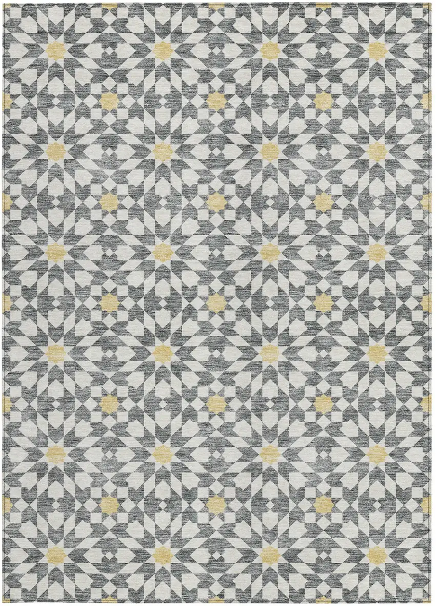 Gray Ivory And Gold Floral Medallion Washable Indoor Outdoor Area Rug Photo 6