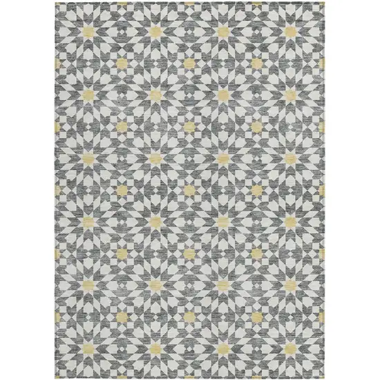 Gray Ivory And Gold Floral Medallion Washable Indoor Outdoor Area Rug Photo 6