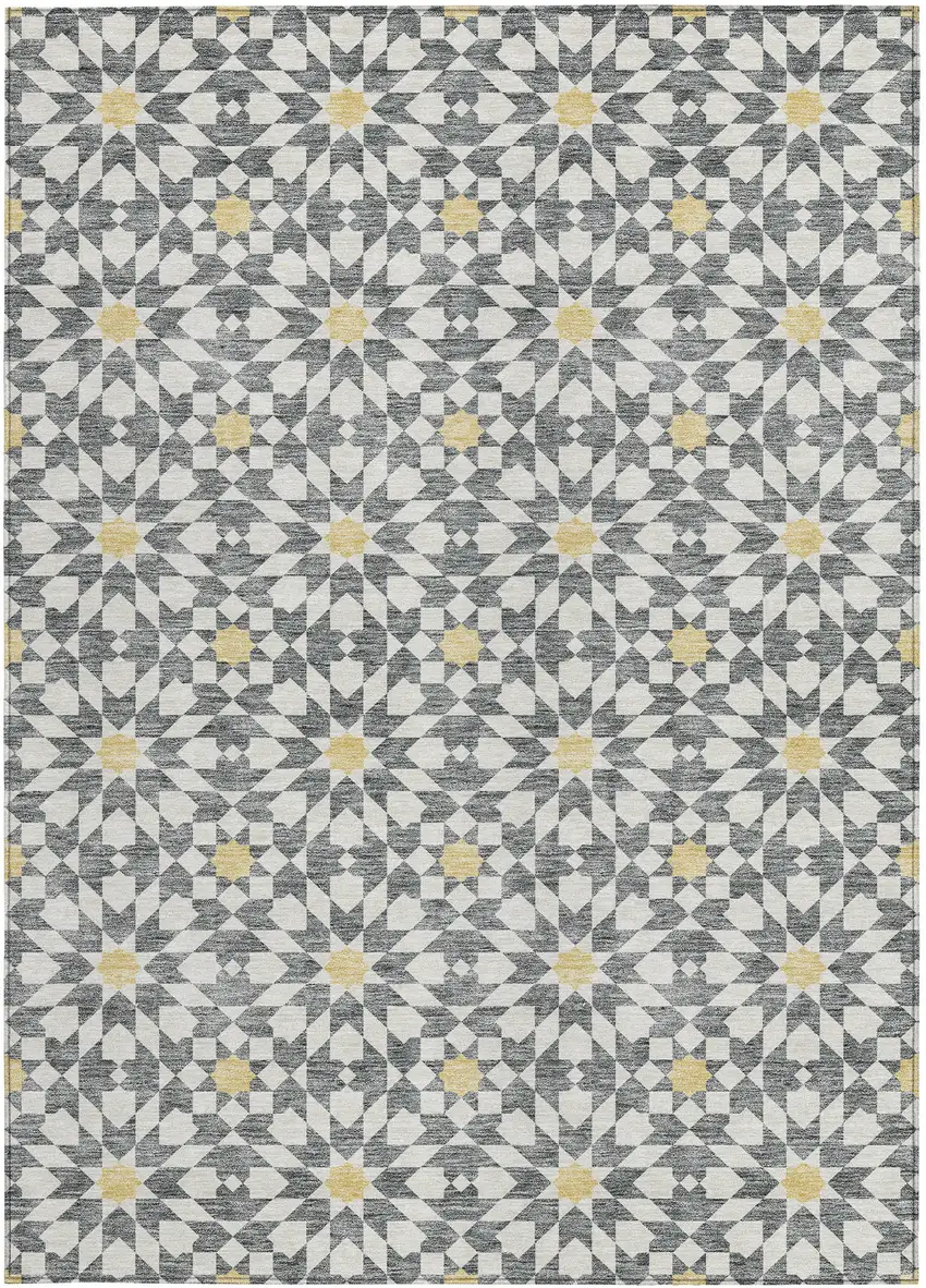 Gray Ivory And Gold Floral Medallion Washable Indoor Outdoor Area Rug Photo 6