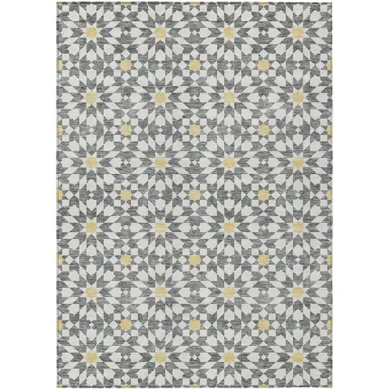 Gray Ivory And Gold Floral Medallion Washable Indoor Outdoor Area Rug Photo 2