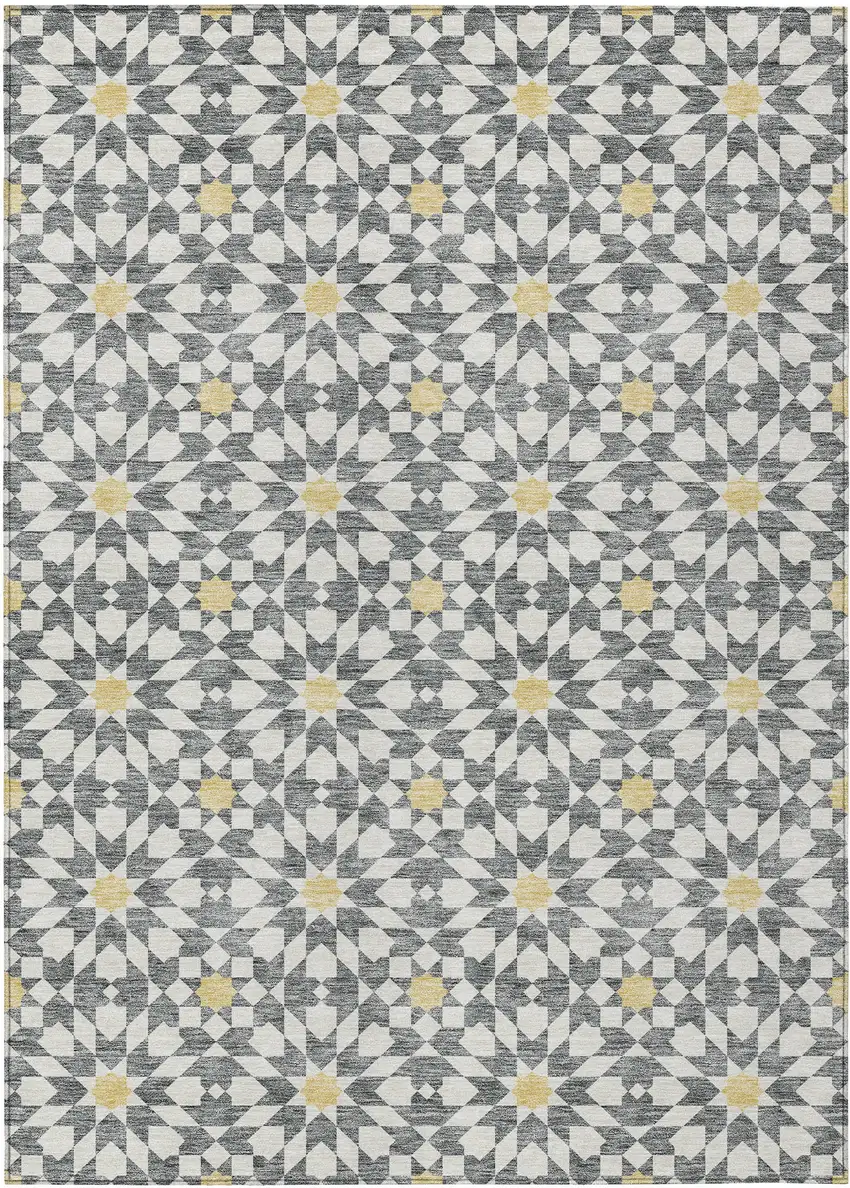 Gray Ivory And Gold Floral Medallion Washable Indoor Outdoor Area Rug Photo 2