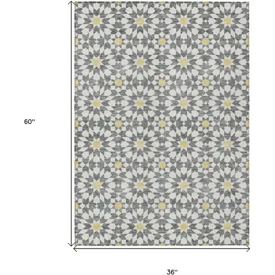 Gray Ivory And Gold Floral Medallion Washable Indoor Outdoor Area Rug Photo 8
