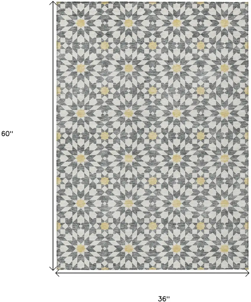 Gray Ivory And Gold Floral Medallion Washable Indoor Outdoor Area Rug Photo 8