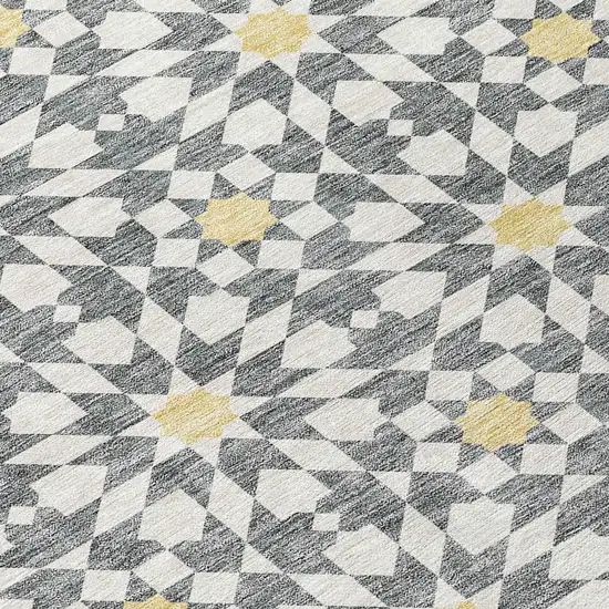 Gray Ivory And Gold Floral Medallion Washable Indoor Outdoor Area Rug Photo 4