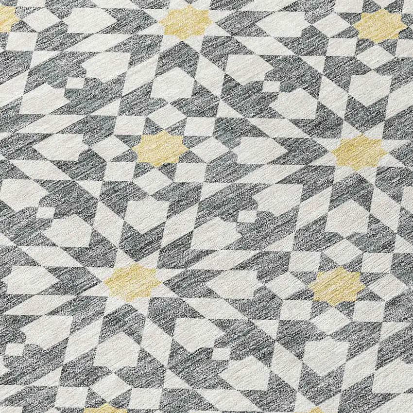 Gray Ivory And Gold Floral Medallion Washable Indoor Outdoor Area Rug Photo 4
