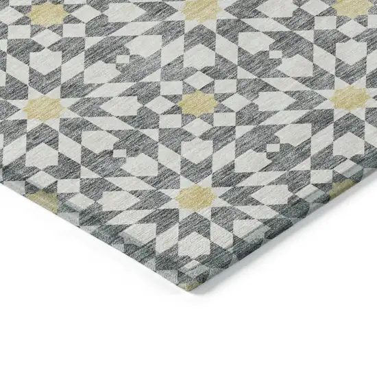 Gray Ivory And Gold Floral Medallion Washable Indoor Outdoor Area Rug Photo 3