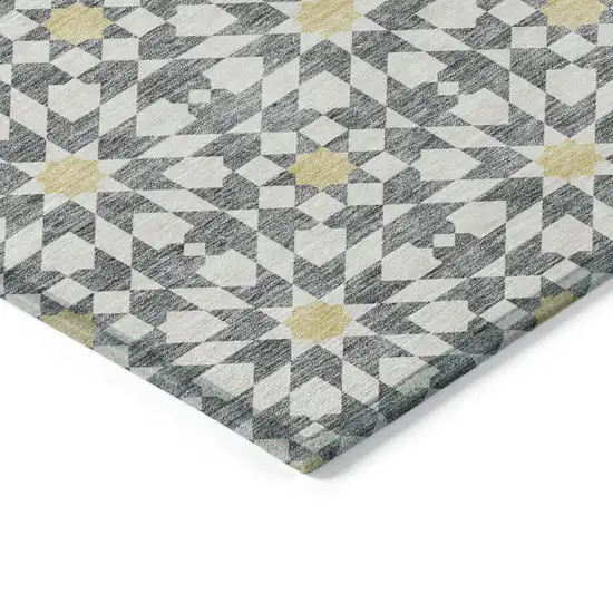 Gray Ivory And Gold Floral Medallion Washable Indoor Outdoor Area Rug Photo 3