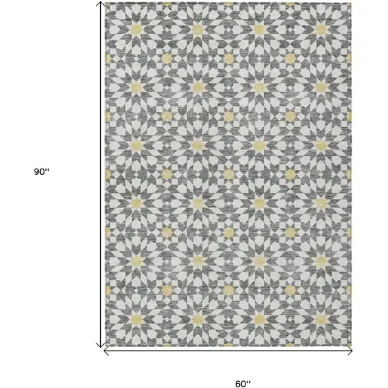 Gray Ivory And Gold Floral Medallion Washable Indoor Outdoor Area Rug Photo 8