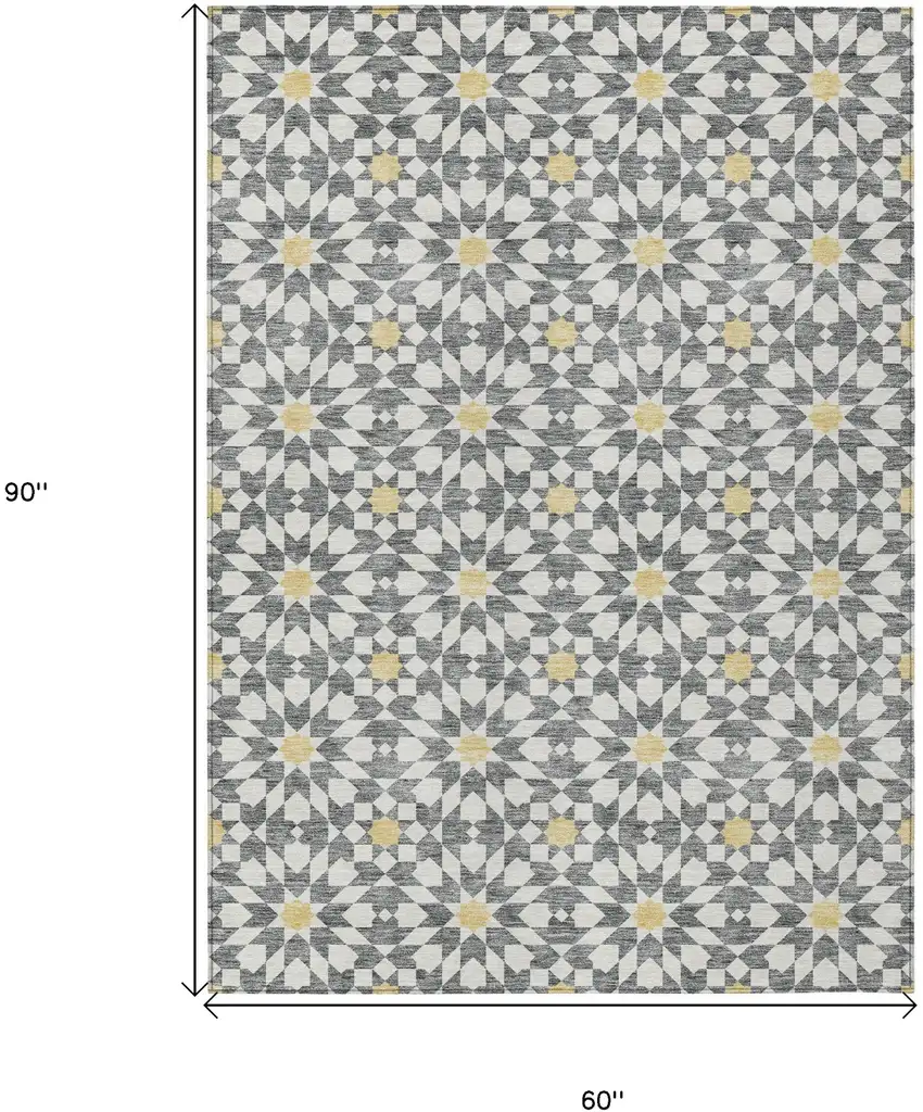 Gray Ivory And Gold Floral Medallion Washable Indoor Outdoor Area Rug Photo 8