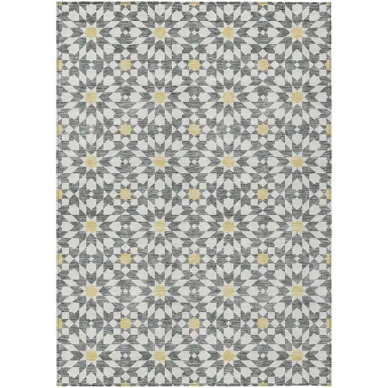 Gray Ivory And Gold Floral Medallion Washable Indoor Outdoor Area Rug Photo 2