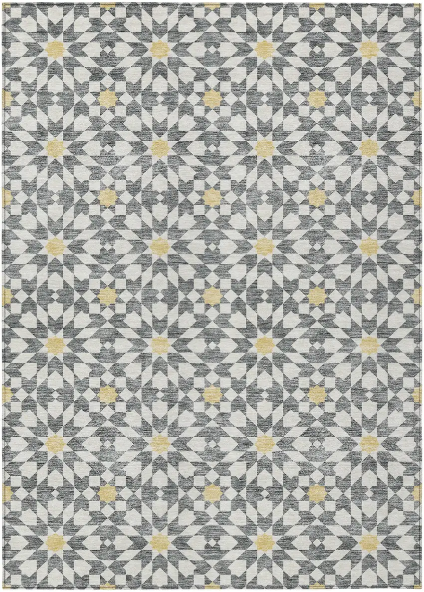 Gray Ivory And Gold Floral Medallion Washable Indoor Outdoor Area Rug Photo 2