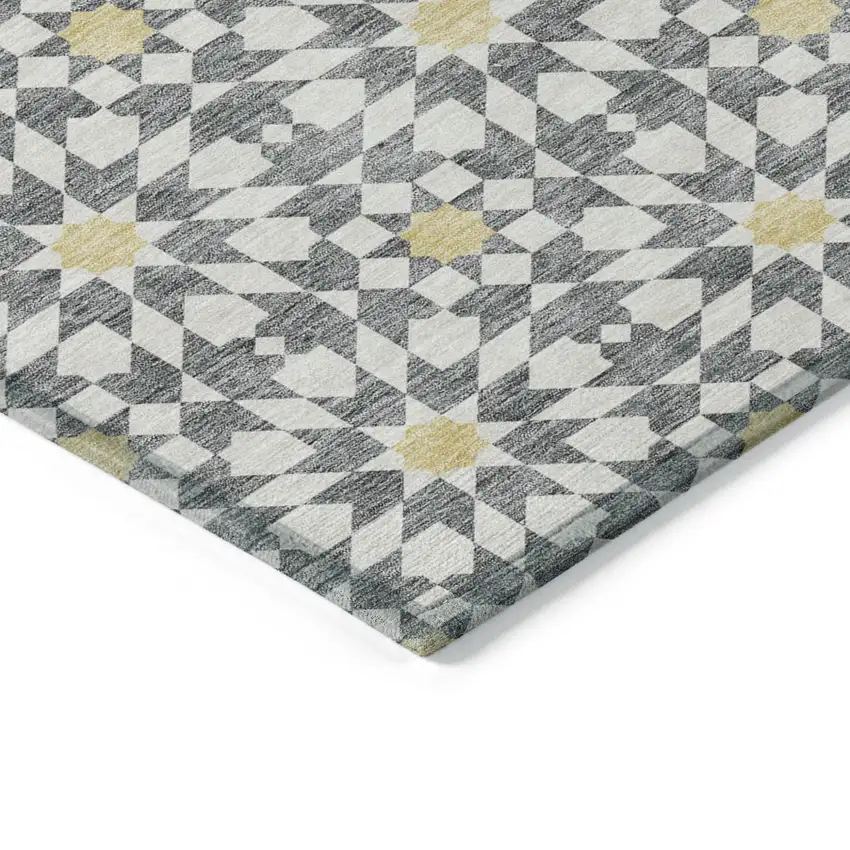 Gray Ivory And Gold Floral Medallion Washable Indoor Outdoor Area Rug Photo 4